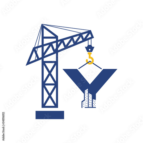 Initial Y Crane Building Real Estate Construction Logo Design.