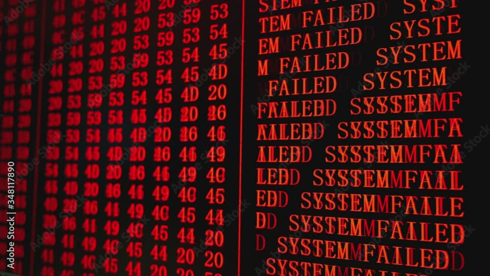 Program HEX SYSTEM FAILED red text code on scientific device screen, green text ASCI information, 4K UHD video Program HEX SYSTEM FAILED red text code on scientific device screen, green text ASCI information, 4K UHD video
