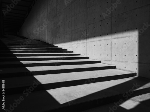 Cement concrete wall stairs Architecture details Modern building shade and shadow lighting