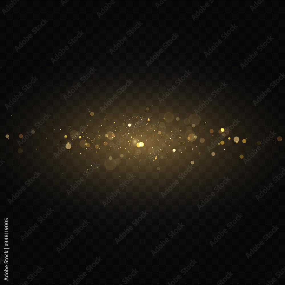 Fototapeta Glow light effect. Vector sparkles on a transparent background. Christmas light effect. Sparkling magical dust particles.The dust sparks and golden stars shine with special light.
