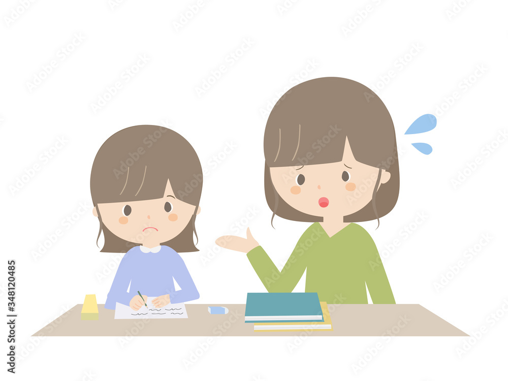 A girl learning at home while being told by her parents. A girl learning at home while being told by her parents.