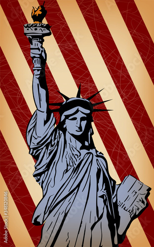 Statue of Liberty. USA flag. Vector image 