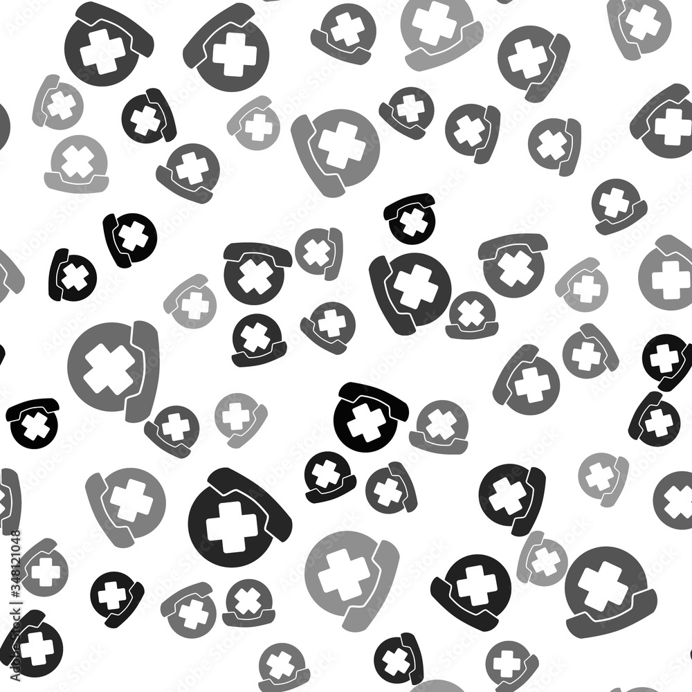 Black Emergency phone call to hospital icon isolated seamless pattern on white background. Vector Black Emergency phone call to hospital icon isolated seamless pattern on white background. Vector