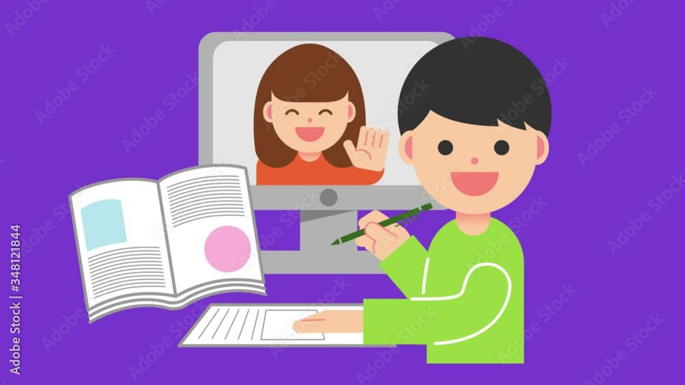 オンライン学習をしている笑顔の男の子の動画素材