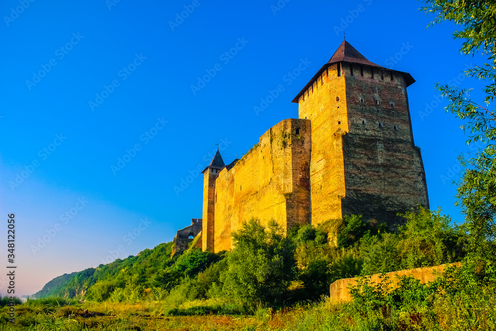 Fototapeta premium Ukraine. On the mountain is an old fortress.