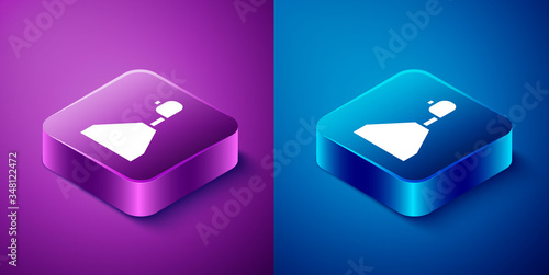 Isometric Gear shifter icon isolated on blue and purple background. Transmission icon. Square button. Vector