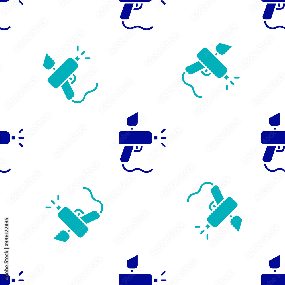Blue Paint spray gun icon isolated seamless pattern on white background ...