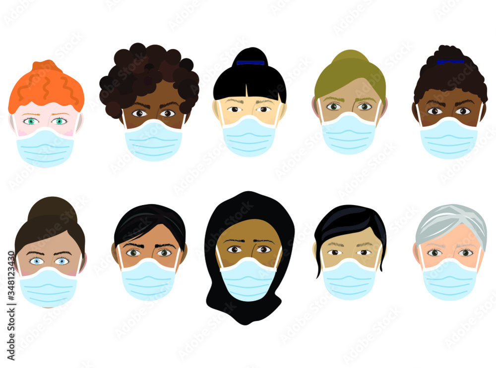 Faces wearing surgical masks Faces wearing surgical masks