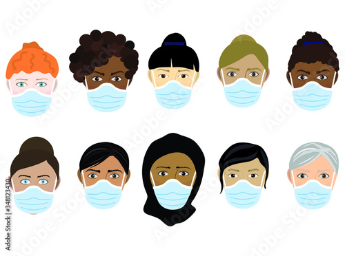Faces wearing surgical masks