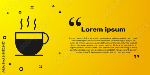 Black Coffee cup icon isolated on yellow background. Tea cup. Hot drink coffee. Vector