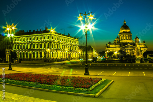 Russia. Night St. Petersburg. The building of St. Isaac's Cathedral.