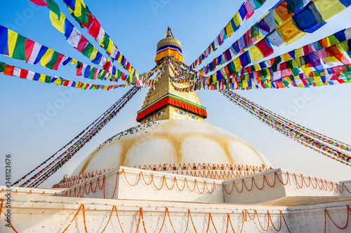 Boudhanath Stupa Kathmandu Nepal with Prayer Flags