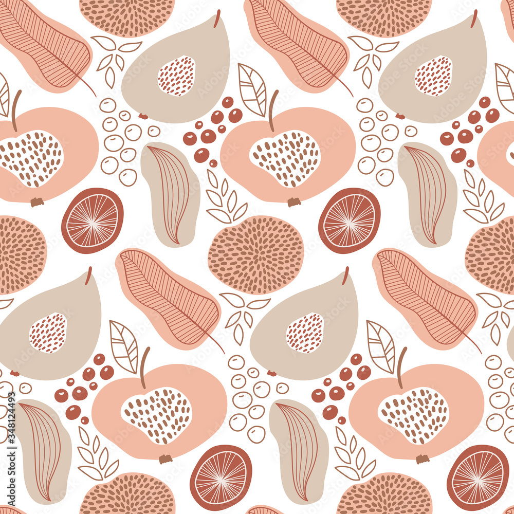 Vector Seamless Summer Pattern with Fruits and Flowers Vector Seamless Summer Pattern with Fruits and Flowers