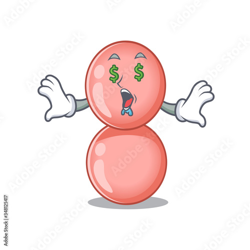 Rich cartoon character design of neisseria gonorrhoeae with money eyes