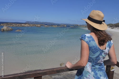 Australian woman looking at the landscape view of Greens Pool in Western Australia