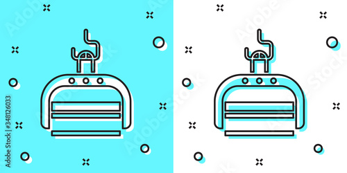 Black line Ski lift icon isolated on green and white background. Random dynamic shapes. Vector