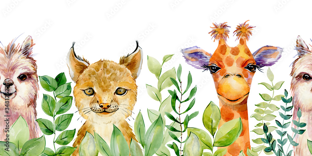 Animals watercolor illustration