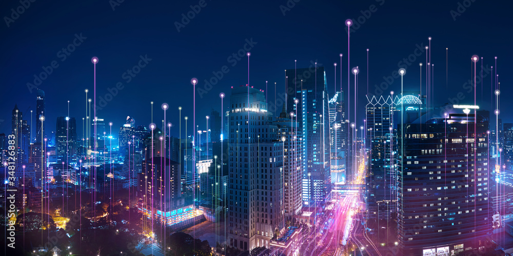 Fototapeta premium Koncepcja technologii połączenia inteligentnego miasta i dużych danych.