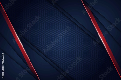 Abstract blue navy red light overlap background with hexagon mesh pattern modern futuristic tehnology vector illustartion