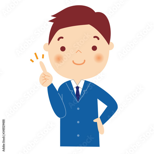 ポイント　ひらめき　スーツ姿の男性　上半身　イラスト