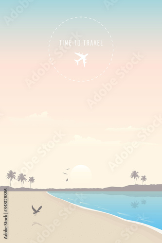 time to travel beautiful palm beach by the ocean vector illustration EPS10