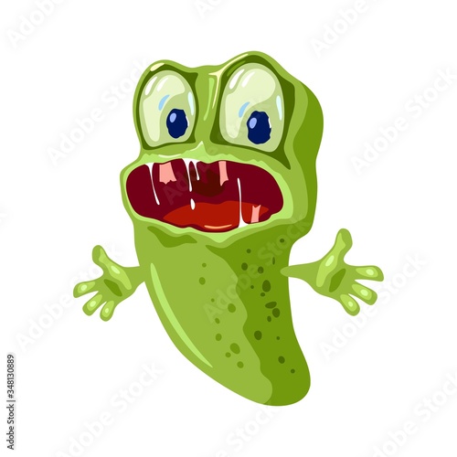 Escherichia coli is a gram-negative, facultative anaerobe, rod-shaped, coliform bacterium in intestine, producing vitamin K, preventing colonisation with pathogenic bacteria. Vector cartoon on white.