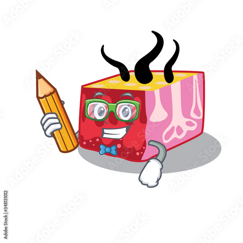 A brainy student skin cartoon character with pencil and glasses