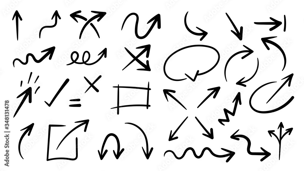 Hand drawn arrow vector icons set. sketch arrow design for business plan and education. Hand drawn arrow vector icons set. sketch arrow design for business plan and education.