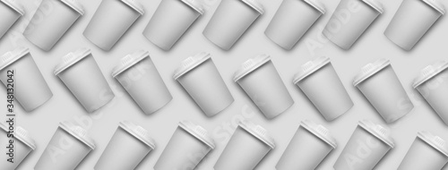 Many takeaway coffee cups on light background