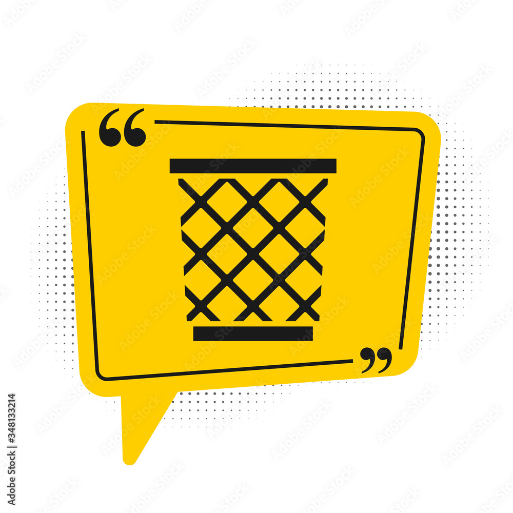 Black Trash can icon isolated on white background. Garbage bin sign. Recycle basket icon. Office trash icon. Yellow speech bubble symbol. Vector Black Trash can icon isolated on white background. Garbage bin sign. Recycle basket icon. Office trash icon. Yellow speech bubble symbol. Vector