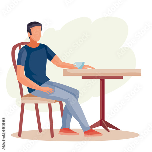 man sitting alone at the round table, loneliness, isolated object on a white background,