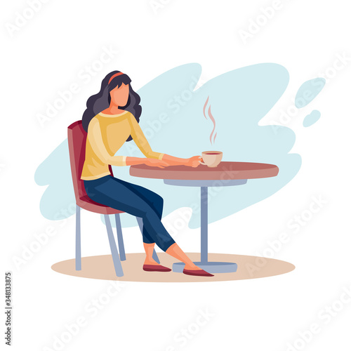 woman came to a cafe on a date and sits alone at a square table and waits, isolated object on a white background, © Oxana Kopyrina