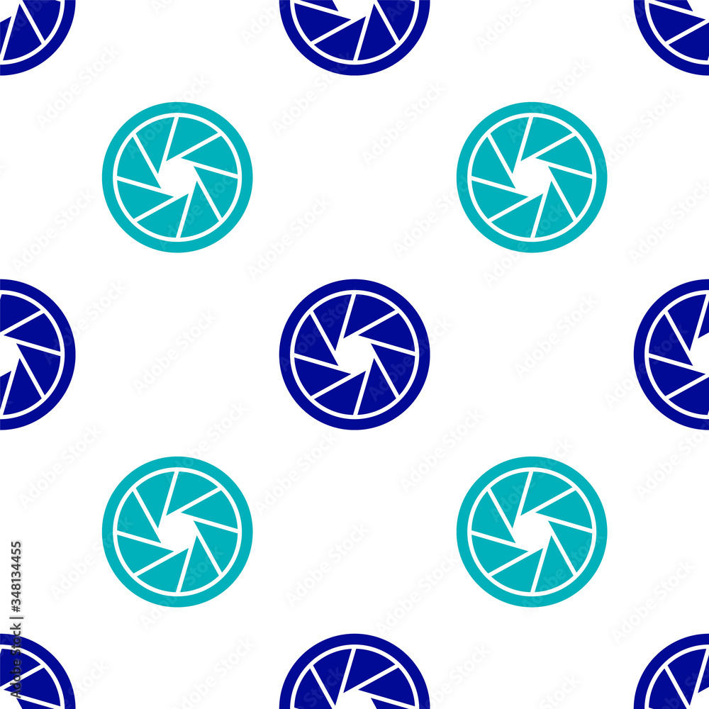Blue Camera shutter icon isolated seamless pattern on white background. Vector Blue Camera shutter icon isolated seamless pattern on white background. Vector