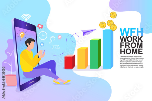 vector of businesspeople working together and growing a successful online business on a digital, Flat modern design of freelance, programing, writing and remote work.