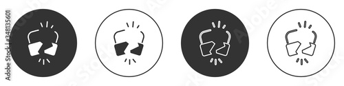 Black Broken or cracked lock icon isolated on white background. Unlock sign. Circle button. Vector