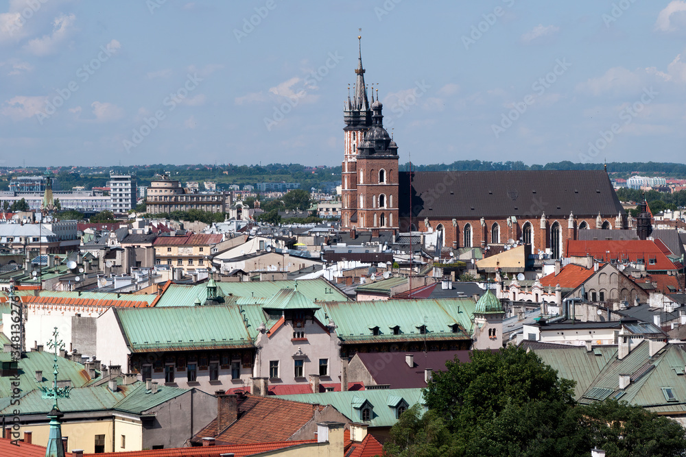 Krakow Poland, view of St Mary's Basilica from Wawel Cathedral
