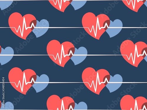 The Seamless background with hearts and cardiogram.
