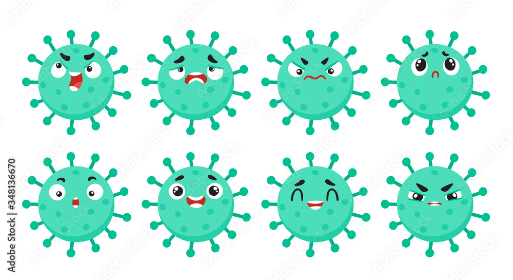 Fototapeta premium Vector set of cartoon coronavirus character isolated on white.