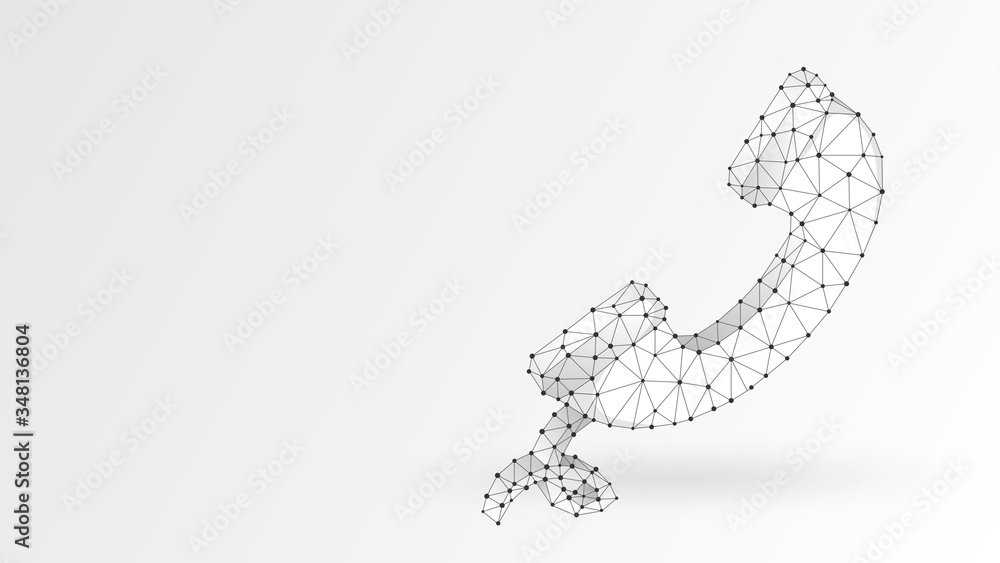 Telephone handset. Contact, telecommunication symbol. Low poly, wireframe 3d vector illustration. Abstract polygonal image on white background Telephone handset. Contact, telecommunication symbol. Low poly, wireframe 3d vector illustration. Abstract polygonal image on white background