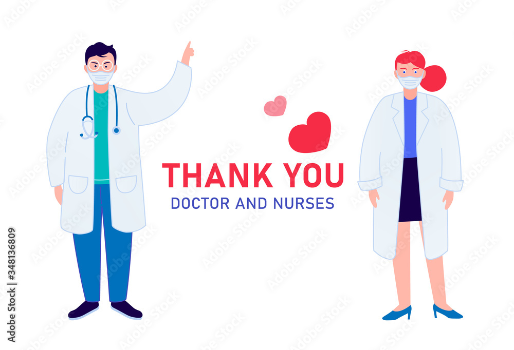 Thank you to the doctor, nurses and medical staff for the treatment. Vector illustrate.