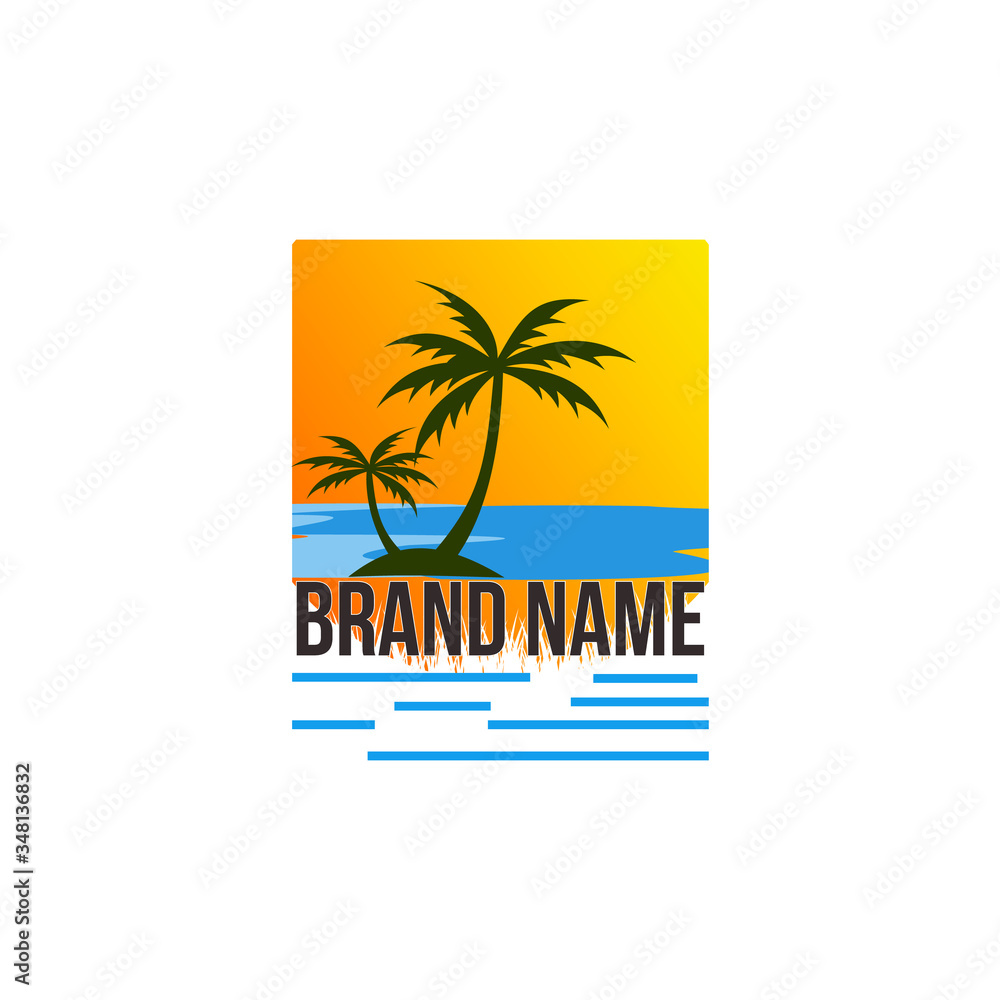 Obraz premium summer palm beach logo vector design