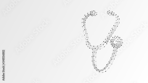 Stethoscope. Cardiologist tool for heartbeat monitoring, Diagnostic equipment, Hospital service design. Low poly, wireframe 3d vector illustration. Abstract polygonal image on white background