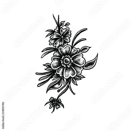 Tattoo style - Blackwork flower - Vector