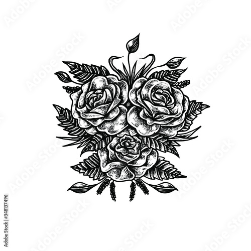 Tattoo style - Blackwork flower - Vector