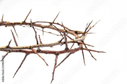 A crown of thorns on a white background. Conceptual phototo use in the design. A wreath of branches with thorns © Olga