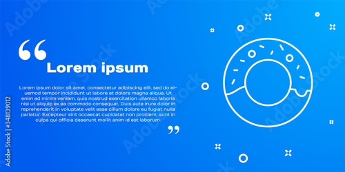 White line Donut with sweet glaze icon isolated on blue background. Vector