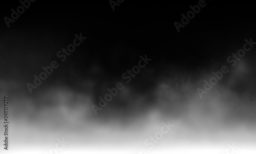 White gray smoke Isolated on black color dark horror background. Use for concept design Halloween Spooky night.