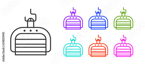 Black line Ski lift icon isolated on white background. Set icons colorful. Vector