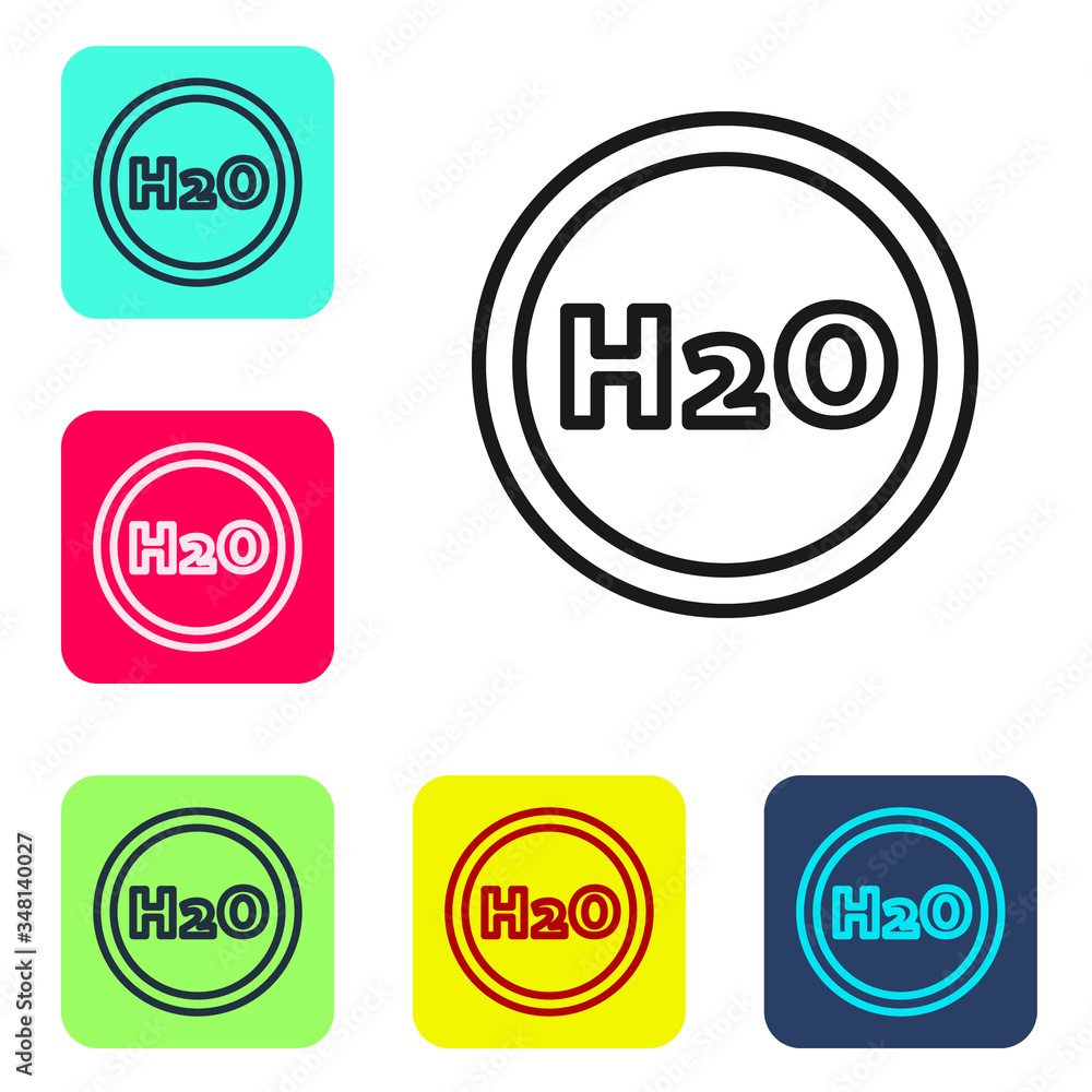 Black line Chemical formula for water drops H2O shaped icon isolated on white background. Set icons in color square buttons. Vector Black line Chemical formula for water drops H2O shaped icon isolated on white background. Set icons in color square buttons. Vector
