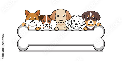 Vector cartoon cute dogs with big bone for design.